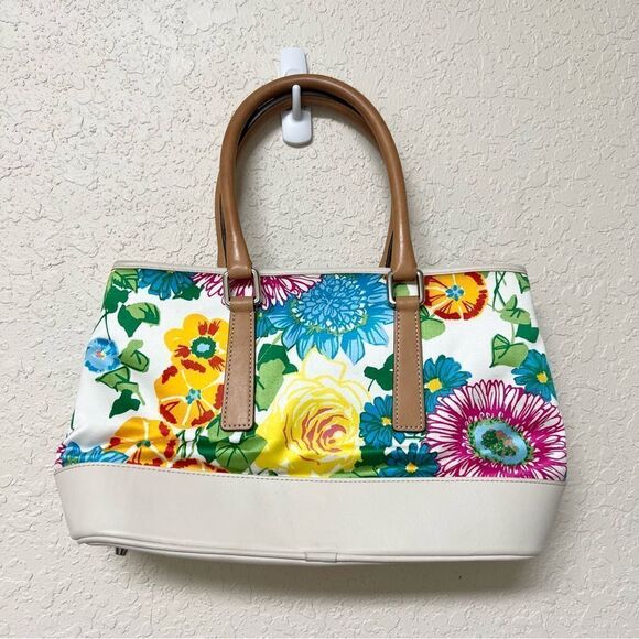 Vintage Coach Hamptons Floral Tote 7746 Printed Canvas and Vachetta 2002 - Picture 4 of 11